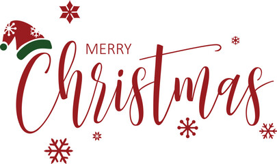 Merry christmas 25 december 2026 handwritten calligraphy lettering drawing red text with snowflakes isolated on white background vector high resolution
