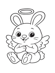 Fototapeta premium Cute angel bunny with wings and halo sitting peacefully in a fun coloring page for kids