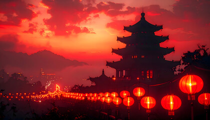 Fototapeta premium chinese lantern festival red illustration