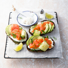 Salmon sandwiches with avocado