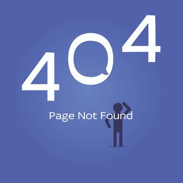 Animated video of a 404 error page showing the text &ldquo;Page Not Found&rdquo; on a blue background with an image of a confused person, representing a missing or broken web page.
