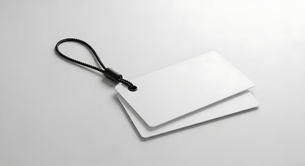 Minimalist White Price Tag Mockup with Black String, Clean Studio Lighting.