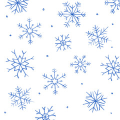 Blue Hand-drawn Snowflake Set Transparent background Christmas cards