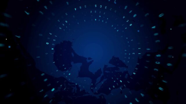 Globe Digital Data World Map with Blue Network Overlay Design