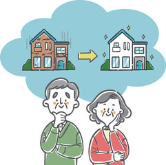 リフォームを考えているシニア夫婦　ベクター
