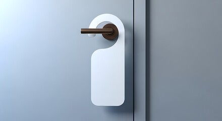 Minimalist Blank White Door Hanger on Modern Brown Handle, Grey Door.