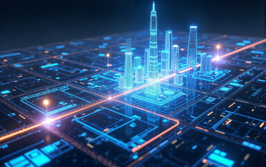 Neon Digital City Network Map
