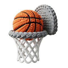 Handmade Knitted Basketball and Hoop – Yarn Art Sports Decor Isolated on White Background