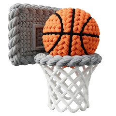 Handmade Knitted Basketball and Hoop – Yarn Art Sports Decor Isolated on White Background