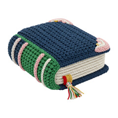 Handmade Crochet Book Shaped Pillow – Colorful Knitted Cushion Decor Isolated on White Background