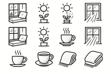 Blanket light rest vector teacup icons window afternoon garden spot icon rough