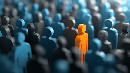 Obraz premium Person Standing Out in Crowd of Figurines Demonstrating Leadership and Individuality