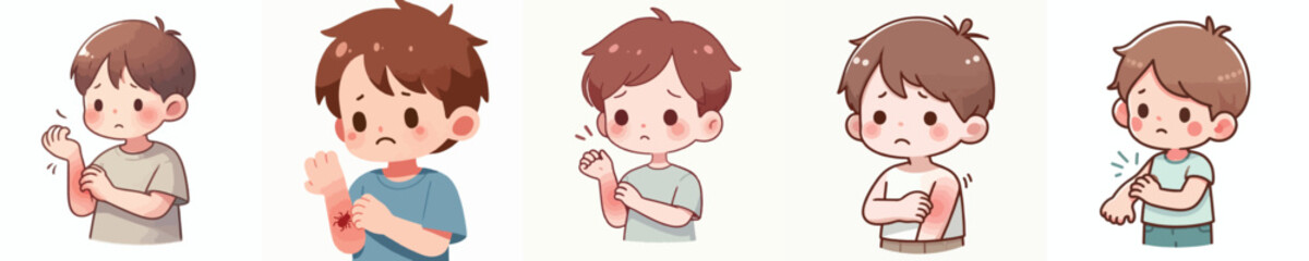 vector of a children gesture scratching an itchy allergy