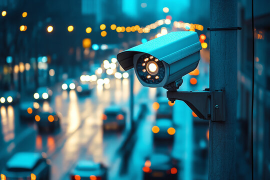 Concept of modern surveillance and smart city technology ensuring traffic safety and control in urban environments.	