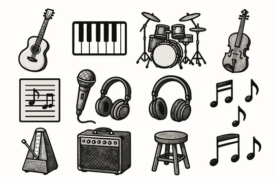 Set practice vector guitar metronome piano music drum keyboard icons icon notes