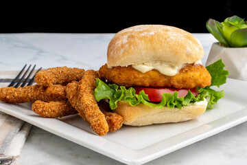 chicken  sandwich with chicken fries