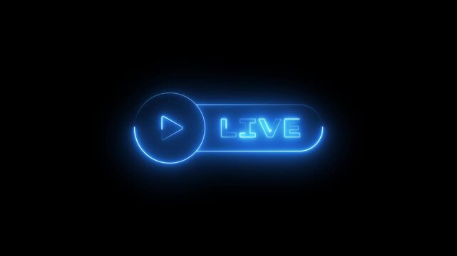 Neon button live streaming icon animation with alpha channel, Animated  button live streaming with transparent background. 4k simple live streaming icon animation. Animated live streaming broadcast