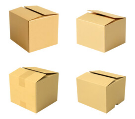 Fototapeta premium Four cardboard boxes moving shipping or storage needs ensuring safe delivery of items isolated on png transparent background