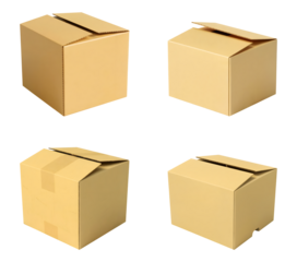 Four cardboard boxes moving shipping or storage needs ensuring safe delivery of items isolated on png transparent background