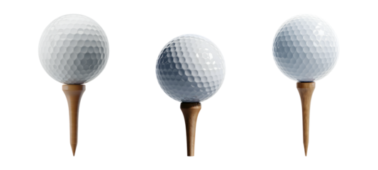 Ready for a great game Three golf balls on tees offer a crisp start for your next project isolated on png transparent background