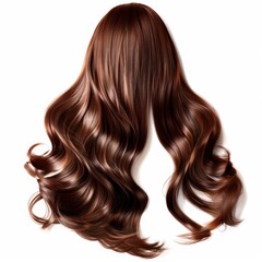 Naklejka premium Long voluminous brunette hair with curls flowing isolated on white background
