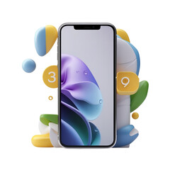 3d icon of smartphone with abstract colorful shapes isolated on transparent background