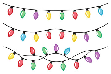 Christmas Garland with Colorful Bulbs on White Background