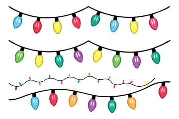 Christmas Garland with Colorful Bulbs on White Background