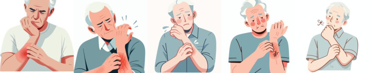 vector of a grandfather gesture scratching an itchy allergy