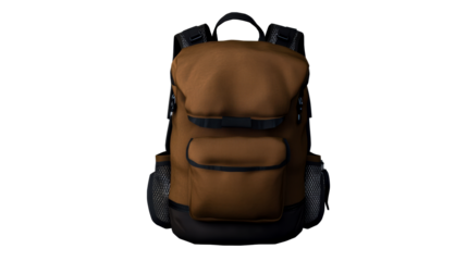 Brown Canvas Backpack with Black Accents on White