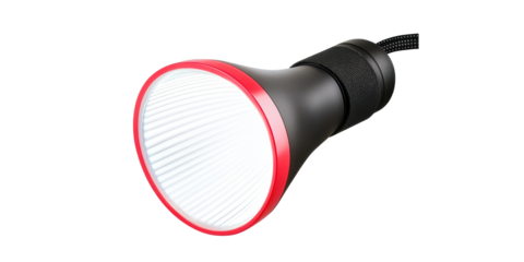 Modern black lamp with red trim and white interior