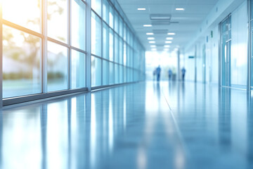 Fototapeta premium Hospital interior or clinic corridor for background, abstract blurred image, laboratory, science experiment, health care and medical technology concept 