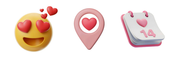 Express your love with this adorable emoji location pin and calendar graphic set romance isolated on png transparent background
