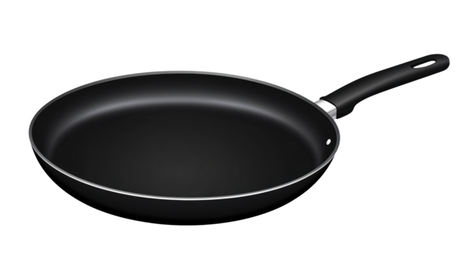 Black frying pan with nonstick coating and handle