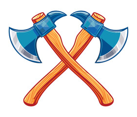 Pair of Crossed Blue Battle Axes Vector Cartoon Illustration for Medieval Weapon or War Symbol Design