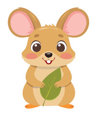 Gentle Cartoon Animal Mouse or Hamster Portrait with Soft Brown Fur, Simple Vector Graphic Design