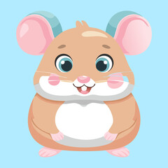 Cheerful Cartoon Animal Mouse or Hamster Portrait with Pink Cheeks and Big Eyes, Simple Vector Graphic Design