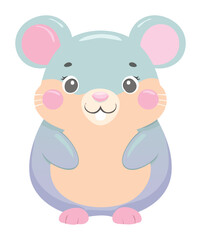 Sweet Cartoon Animal Hamster or Mouse Portrait with Blue Fur and Pink Cheeks, Simple Vector Graphic Design