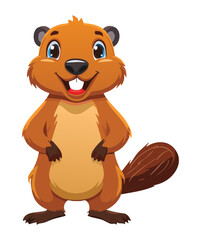 Cheerful Cartoon Animal Beaver Standing and Waving with a Wide Smile, Simple Vector Illustration for Kids