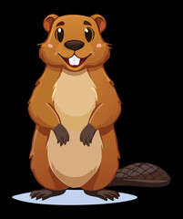Funny Cartoon Animal Beaver Standing on its Hind Legs with a Big Happy Grin and Fluffy Tail, Vector Mascot