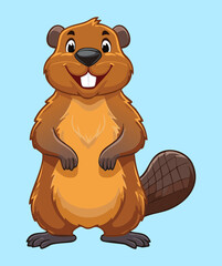 Friendly Cartoon Animal Beaver Standing on its Hind Legs with a Waving Hand Gesture, Flat Vector Design Artwork