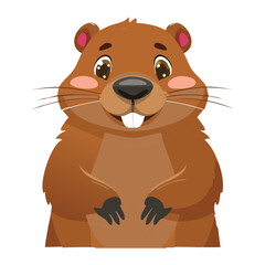 Friendly Cartoon Animal Beaver or Groundhog Character with Big Cheeks and a Wide Smile Looking at the Viewer, Portrait Design