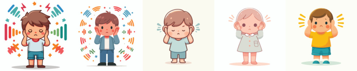 vector of a children gesture covering his ears from sound