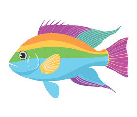 Dynamic illustration of a beautiful rainbow colored freshwater fish with vibrant scales and fins