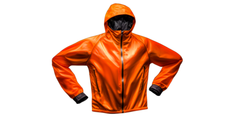 Orange hooded athletic jacket with black accents