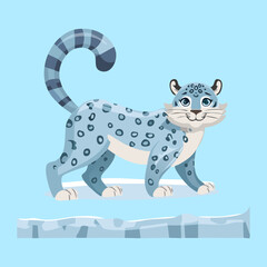 Mother Snow Leopard Animal Standing with its Cub in the Snowy Terrain: A Family Wildlife Scene