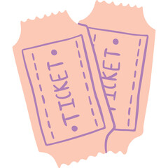 Two light pink paper tickets with purple outline and text ticket on a transparent background