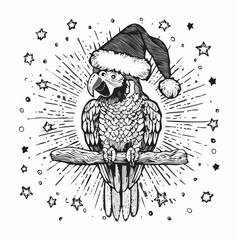 Christmas Parrot in Santa Hat Vector Illustration, Holiday Bird