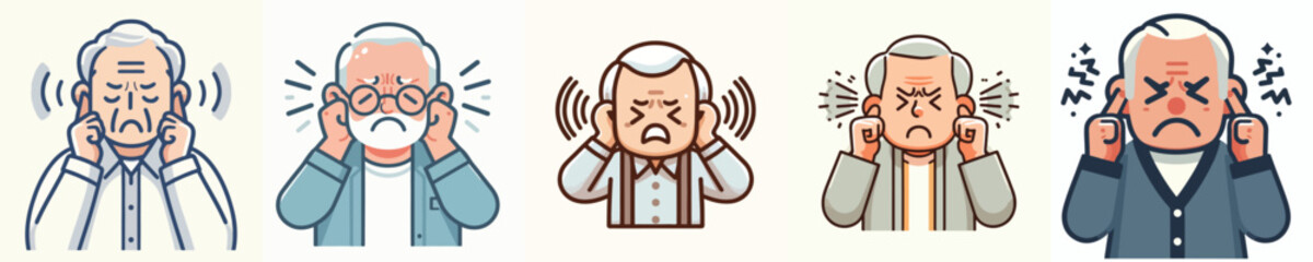 vector of a grandfather gesture covering his ears from sound