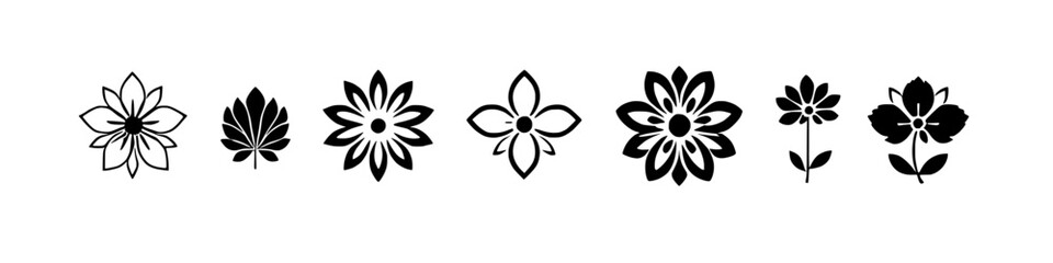 a diverse collection of black and white floral and leaf vector illustrations on a transparent background